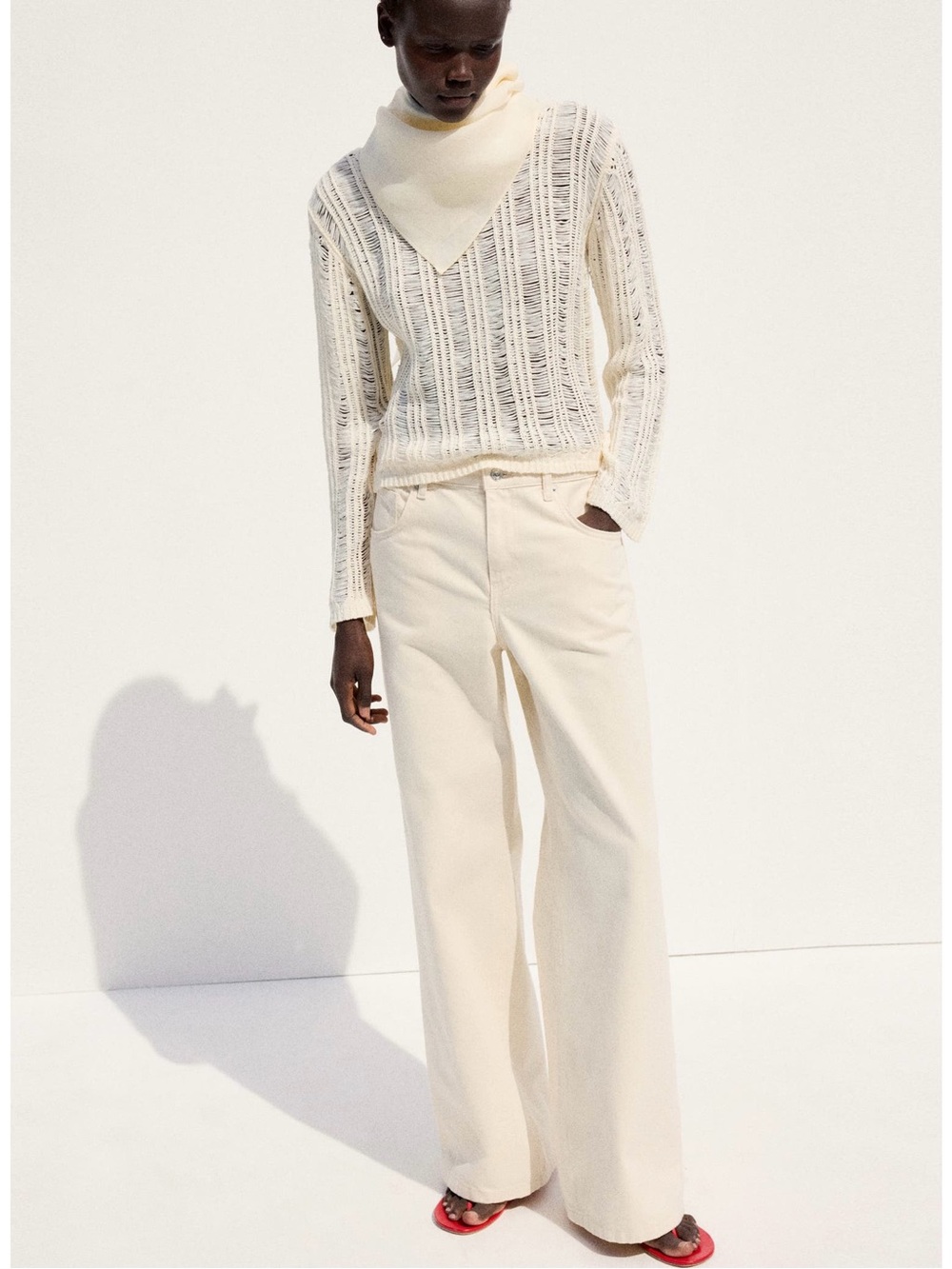 Mango Cream Wide-Leg Jeans